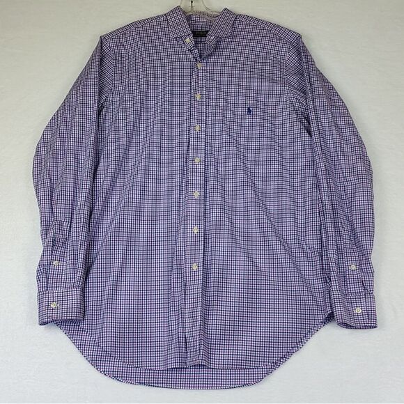Ralph Lauren Shirt Men's Large Tall Classic Purple Plaid Sleeve Button-Down - Picture 1 of 7